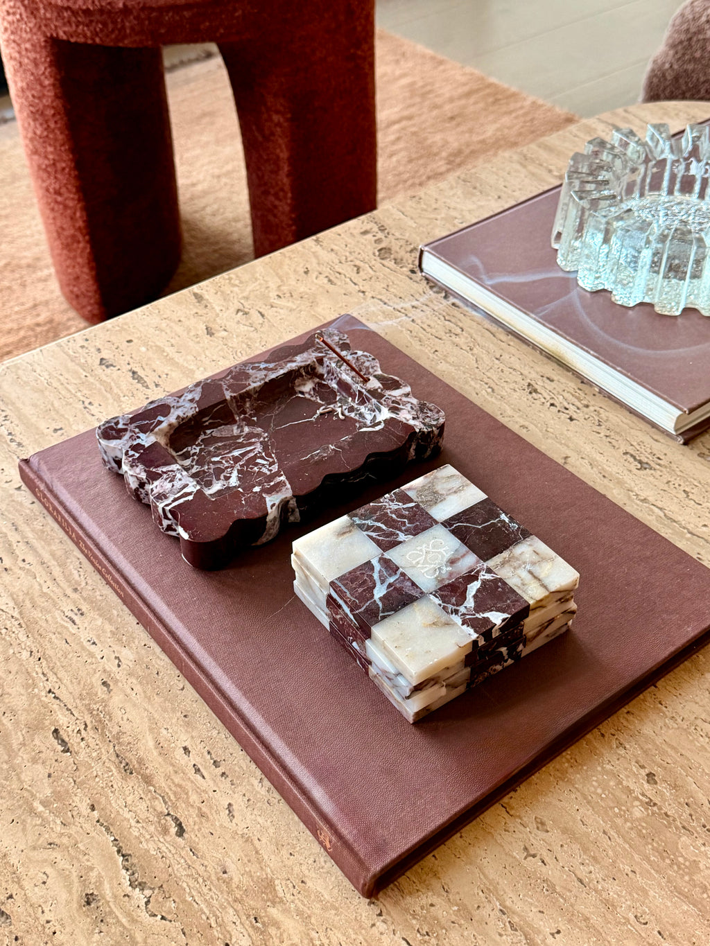 Shatranj Marble Coasters - Rosso Levanto x Calcatta Viola Marble