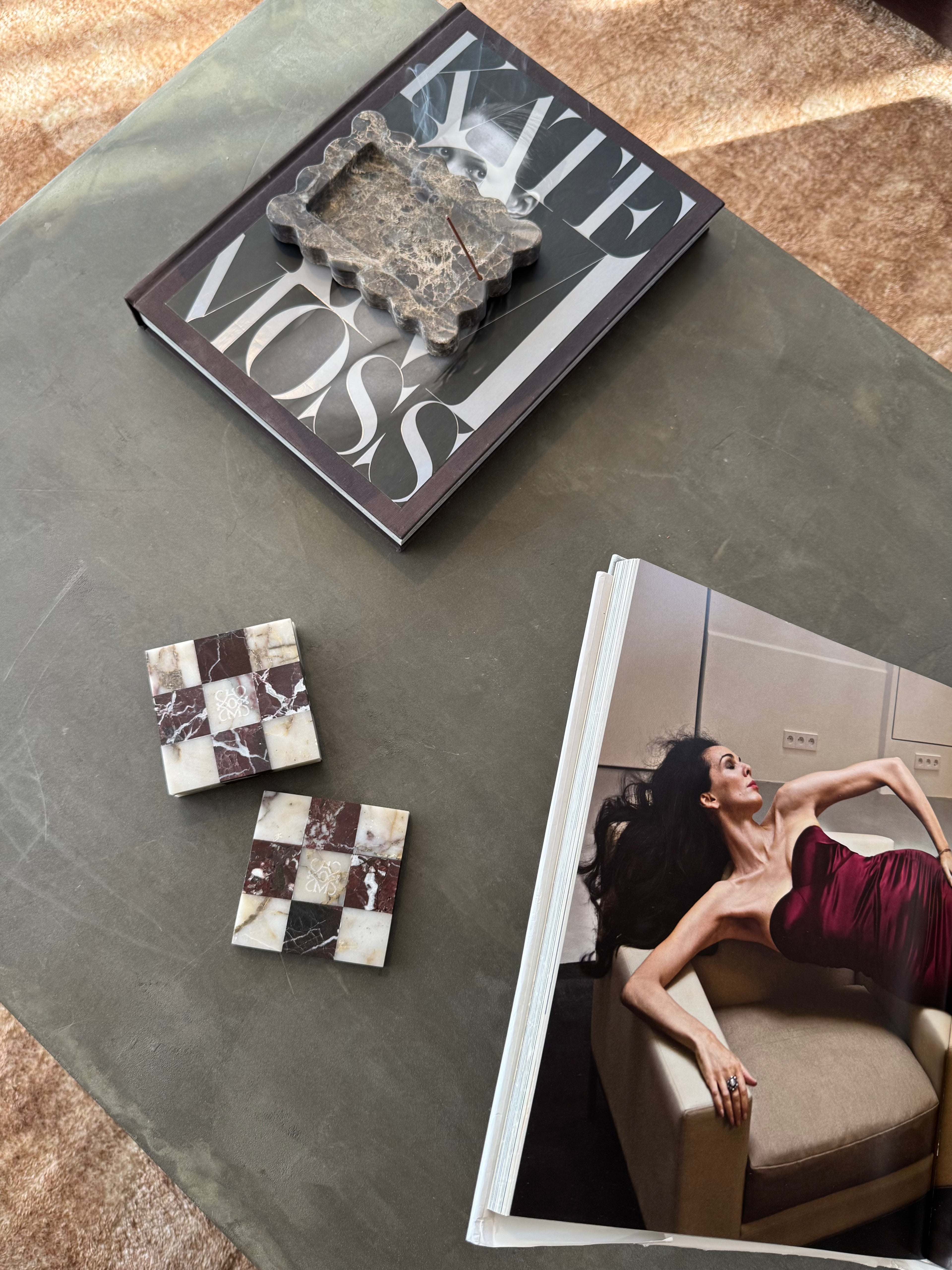 Shatranj Marble Coasters - Rosso Levanto x Calcatta Viola Marble