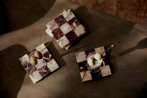 Shatranj Marble Coasters - Rosso Levanto x Calcatta Viola Marble